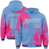 Custom Light Blue Pink-White Abstract Brush Stroke 3D Pattern Design Bomber Full-Snap Varsity Letterman Hoodie Jacket