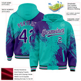 Custom Aqua Purple Black Pink-White Abstract Brush Stroke 3D Pattern Design Bomber Full-Snap Varsity Letterman Hoodie Jacket