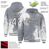 Custom Gray White-Black Abstract Brush Stroke 3D Pattern Design Bomber Full-Snap Varsity Letterman Hoodie Jacket