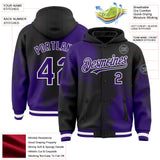 Custom Black Purple-White Abstract Brush Stroke 3D Pattern Design Bomber Full-Snap Varsity Letterman Hoodie Jacket