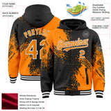 Custom Black Bay Orange-White Abstract Brush Stroke 3D Pattern Design Bomber Full-Snap Varsity Letterman Hoodie Jacket
