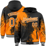 Custom Black Bay Orange-White Abstract Brush Stroke 3D Pattern Design Bomber Full-Snap Varsity Letterman Hoodie Jacket