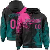Custom Black Pink-Teal Abstract Brush Stroke 3D Pattern Design Bomber Full-Snap Varsity Letterman Hoodie Jacket