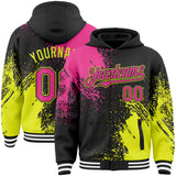 Custom Black Pink Neon Yellow-White Abstract Brush Stroke 3D Pattern Design Bomber Full-Snap Varsity Letterman Hoodie Jacket