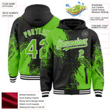 Custom Black Aurora Green-White Abstract Brush Stroke 3D Pattern Design Bomber Full-Snap Varsity Letterman Hoodie Jacket