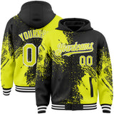 Custom Black Neon Yellow-White Abstract Brush Stroke 3D Pattern Design Bomber Full-Snap Varsity Letterman Hoodie Jacket