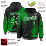 Custom Black Grass Green-White Abstract Brush Stroke 3D Pattern Design Bomber Full-Snap Varsity Letterman Hoodie Jacket