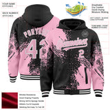 Custom Black Light Pink-White Abstract Brush Stroke 3D Pattern Design Bomber Full-Snap Varsity Letterman Hoodie Jacket