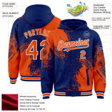 Custom Royal Orange-White Abstract Brush Stroke 3D Pattern Design Bomber Full-Snap Varsity Letterman Hoodie Jacket