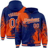Custom Royal Orange-White Abstract Brush Stroke 3D Pattern Design Bomber Full-Snap Varsity Letterman Hoodie Jacket