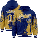 Custom Royal Old Gold-White Abstract Brush Stroke 3D Pattern Design Bomber Full-Snap Varsity Letterman Hoodie Jacket