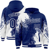 Custom Royal White Abstract Brush Stroke 3D Pattern Design Bomber Full-Snap Varsity Letterman Hoodie Jacket