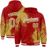 Custom Red Old Gold-White Abstract Brush Stroke 3D Pattern Design Bomber Full-Snap Varsity Letterman Hoodie Jacket