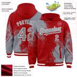 Custom Red Gray-White Abstract Brush Stroke 3D Pattern Design Bomber Full-Snap Varsity Letterman Hoodie Jacket
