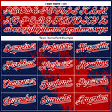 Custom Navy Red-White Abstract Brush Stroke 3D Pattern Design Bomber Full-Snap Varsity Letterman Hoodie Jacket