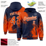 Custom Navy Orange-White Abstract Brush Stroke 3D Pattern Design Bomber Full-Snap Varsity Letterman Hoodie Jacket