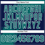 Custom Navy Teal-White Abstract Brush Stroke 3D Pattern Design Bomber Full-Snap Varsity Letterman Hoodie Jacket