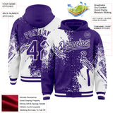 Custom Purple White Abstract Brush Stroke 3D Pattern Design Bomber Full-Snap Varsity Letterman Hoodie Jacket