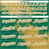 Custom Kelly Green Old Gold-White Abstract Brush Stroke 3D Pattern Design Bomber Full-Snap Varsity Letterman Hoodie Jacket