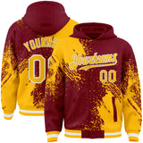 Custom Crimson Gold-White Abstract Brush Stroke 3D Pattern Design Bomber Full-Snap Varsity Letterman Hoodie Jacket