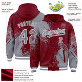 Custom Crimson Gray-White Abstract Brush Stroke 3D Pattern Design Bomber Full-Snap Varsity Letterman Hoodie Jacket
