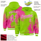 Custom Neon Green Pink-White Abstract Brush Stroke 3D Pattern Design Bomber Full-Snap Varsity Letterman Hoodie Jacket