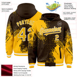 Custom Brown Gold-White Abstract Brush Stroke 3D Pattern Design Bomber Full-Snap Varsity Letterman Hoodie Jacket