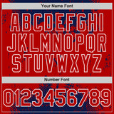 Custom Navy Red-White Splash Art 3D Pattern Design Bomber Full-Snap Varsity Letterman Hoodie Jacket