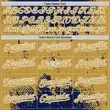 Custom Navy Old Gold-White Splash Art 3D Pattern Design Bomber Full-Snap Varsity Letterman Hoodie Jacket