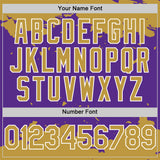 Custom Purple Old Gold-White Splash Art 3D Pattern Design Bomber Full-Snap Varsity Letterman Hoodie Jacket