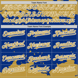 Custom Royal Old Gold-White Splash Art 3D Pattern Design Bomber Full-Snap Varsity Letterman Hoodie Jacket