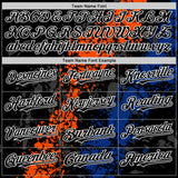 Custom Black Orange Royal-White Splash Art 3D Pattern Design Bomber Full-Snap Varsity Letterman Hoodie Jacket