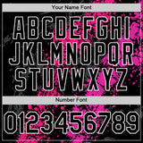 Custom Black Hot Pink Deep Pink-White Splash Art 3D Pattern Design Bomber Full-Snap Varsity Letterman Hoodie Jacket