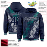 Custom Navy Teal-Gray Splash Art 3D Pattern Design Bomber Full-Snap Varsity Letterman Hoodie Jacket