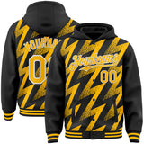Custom Black Gold-White Zigzag Shape 3D Pattern Design Bomber Full-Snap Varsity Letterman Hoodie Jacket