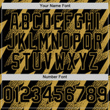 Custom Black Old Gold Zigzag Shape 3D Pattern Design Bomber Full-Snap Varsity Letterman Hoodie Jacket