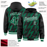 Custom Black Kelly Green-White Zigzag Shape 3D Pattern Design Bomber Full-Snap Varsity Letterman Hoodie Jacket