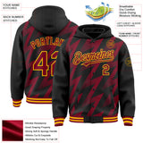 Custom Black Crimson-Gold Zigzag Shape 3D Pattern Design Bomber Full-Snap Varsity Letterman Hoodie Jacket