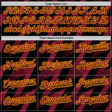 Custom Black Crimson-Gold Zigzag Shape 3D Pattern Design Bomber Full-Snap Varsity Letterman Hoodie Jacket