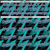 Custom Black Aqua-Pink Zigzag Shape 3D Pattern Design Bomber Full-Snap Varsity Letterman Hoodie Jacket