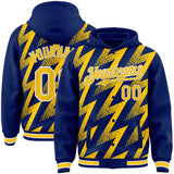 Custom Royal Yellow-White Zigzag Shape 3D Pattern Design Bomber Full-Snap Varsity Letterman Hoodie Jacket