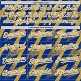 Custom Royal Old Gold-White Zigzag Shape 3D Pattern Design Bomber Full-Snap Varsity Letterman Hoodie Jacket