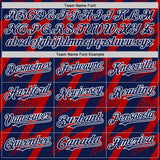 Custom Navy Red-White Zigzag Shape 3D Pattern Design Bomber Full-Snap Varsity Letterman Hoodie Jacket