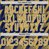 Custom Navy Old Gold-White Zigzag Shape 3D Pattern Design Bomber Full-Snap Varsity Letterman Hoodie Jacket