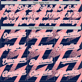 Custom Navy Medium Pink-White Zigzag Shape 3D Pattern Design Bomber Full-Snap Varsity Letterman Hoodie Jacket
