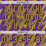 Custom Purple Old Gold Black-White Zigzag Shape 3D Pattern Design Bomber Full-Snap Varsity Letterman Hoodie Jacket