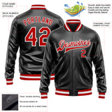 Custom Black Red-White Bomber Full-Snap Varsity Faux Leather Letterman Jacket