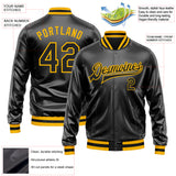 Custom Black Black-Gold Bomber Full-Snap Varsity Faux Leather Letterman Jacket