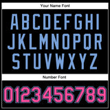 Custom Black Pink-Light Blue Bomber Full-Snap Varsity Faux Leather Letterman Jacket