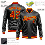 Custom Black Red-Gold Bomber Full-Snap Varsity Faux Leather Letterman Jacket